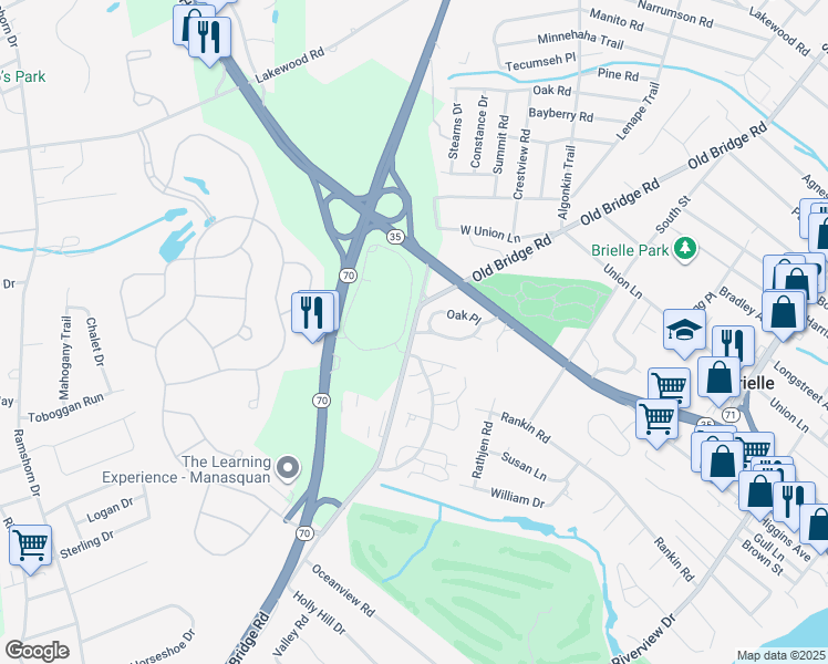 map of restaurants, bars, coffee shops, grocery stores, and more near 3 Brandywyne in Brielle