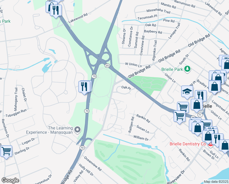 map of restaurants, bars, coffee shops, grocery stores, and more near 2 Brandywyne in Brielle