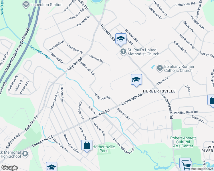 map of restaurants, bars, coffee shops, grocery stores, and more near 557 Herbert Lane in Brick Township