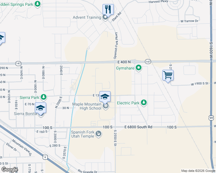map of restaurants, bars, coffee shops, grocery stores, and more near 237 North 2470 East in Spanish Fork