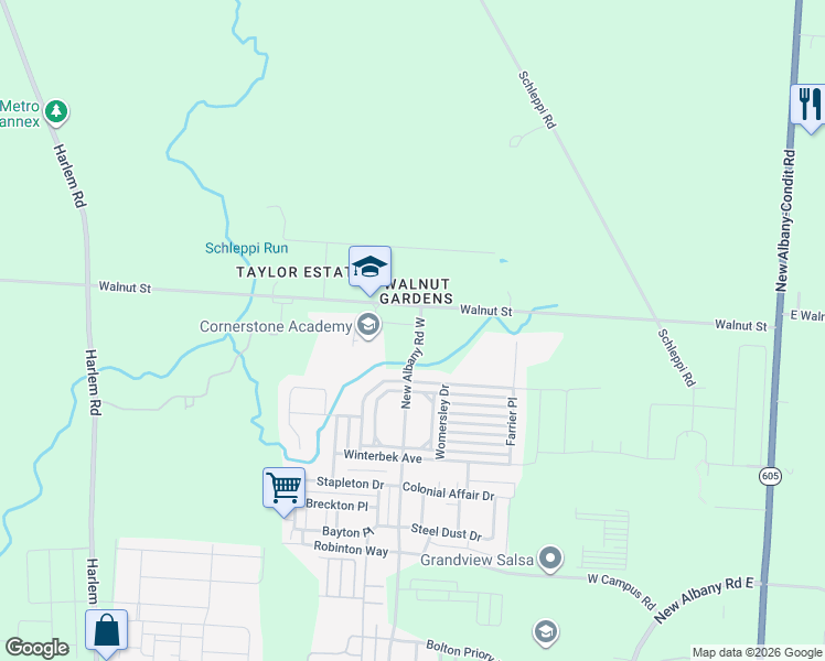 map of restaurants, bars, coffee shops, grocery stores, and more near 6309 New Albany Road West in New Albany