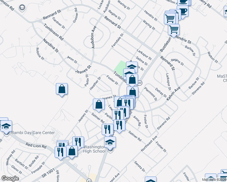 map of restaurants, bars, coffee shops, grocery stores, and more near 10816 Gifford Street in Philadelphia