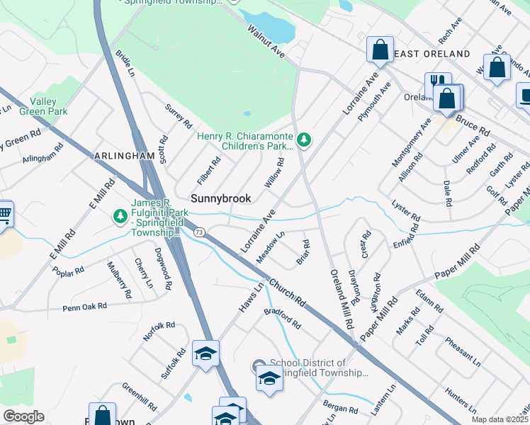 map of restaurants, bars, coffee shops, grocery stores, and more near 509 Lorraine Avenue in Oreland