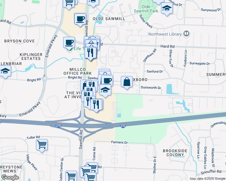 map of restaurants, bars, coffee shops, grocery stores, and more near 2648 Billingsley Road in Columbus