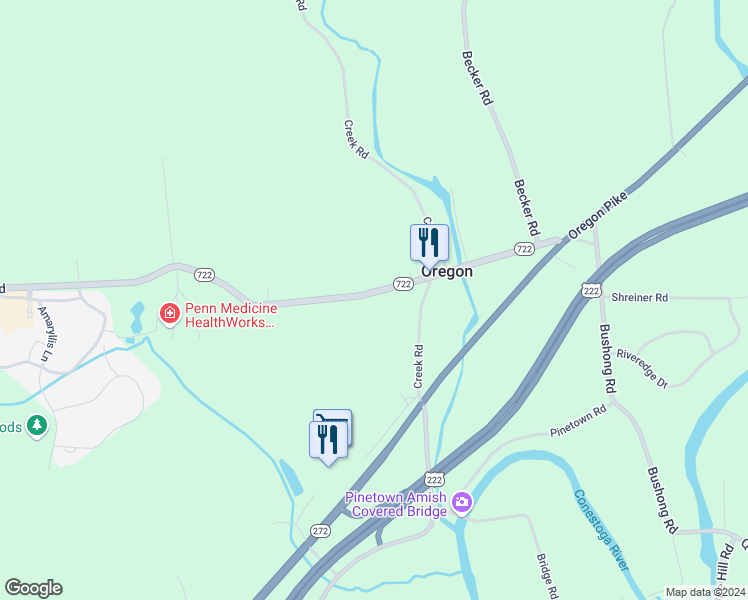map of restaurants, bars, coffee shops, grocery stores, and more near 1357 East Oregon Road in Lititz