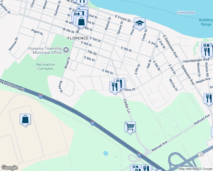 map of restaurants, bars, coffee shops, grocery stores, and more near Florence Tollgate Road 2 in Florence Township