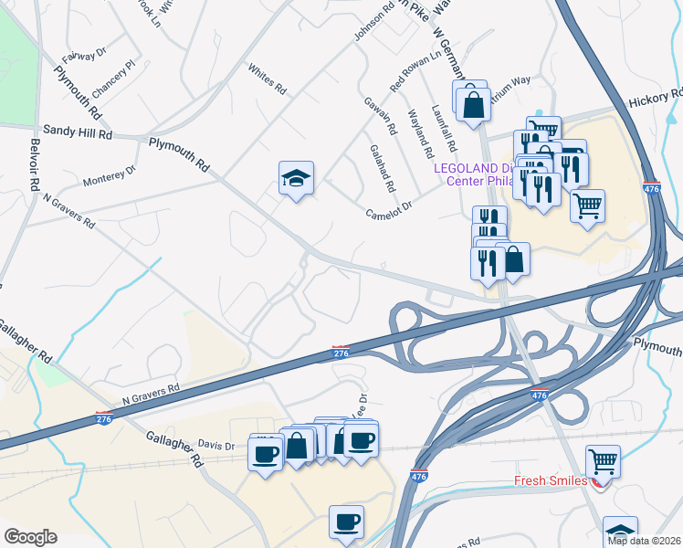 map of restaurants, bars, coffee shops, grocery stores, and more near 515 State Route 3007 in Plymouth Meeting