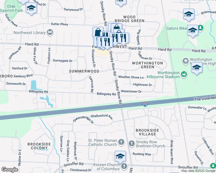map of restaurants, bars, coffee shops, grocery stores, and more near 1895 Slaton Court in Columbus