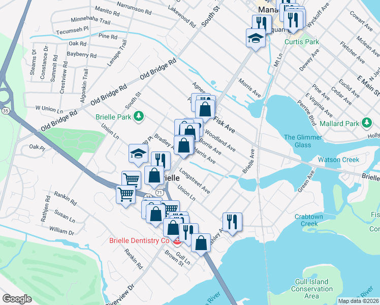 map of restaurants, bars, coffee shops, grocery stores, and more near 536 Union Avenue in Brielle