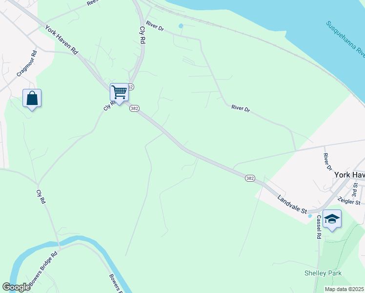 map of restaurants, bars, coffee shops, grocery stores, and more near 499 York Haven Road in York Haven