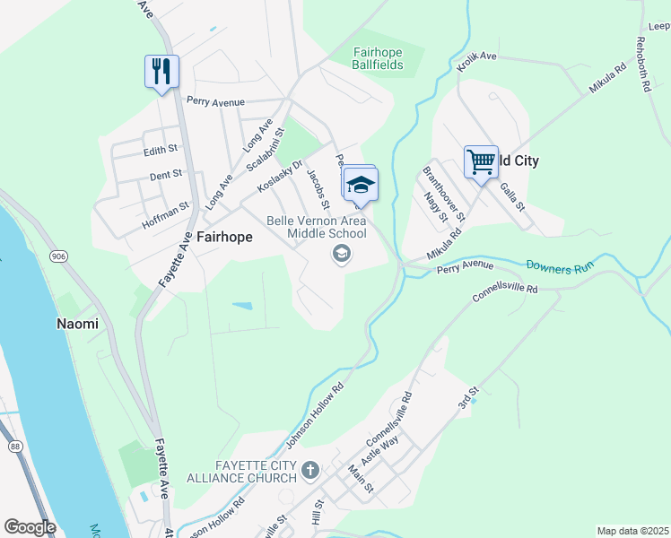 map of restaurants, bars, coffee shops, grocery stores, and more near 500 Perry Avenue in Belle Vernon