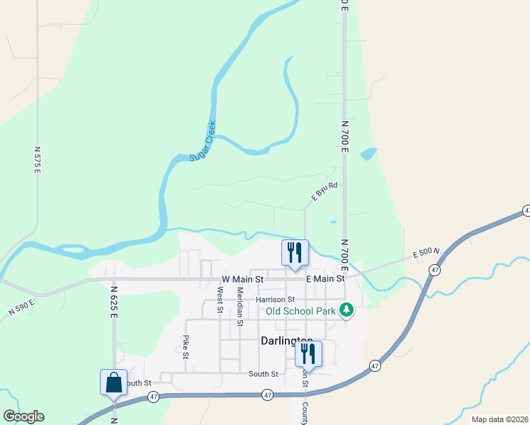 map of restaurants, bars, coffee shops, grocery stores, and more near 6763 Bayou Drive in Darlington