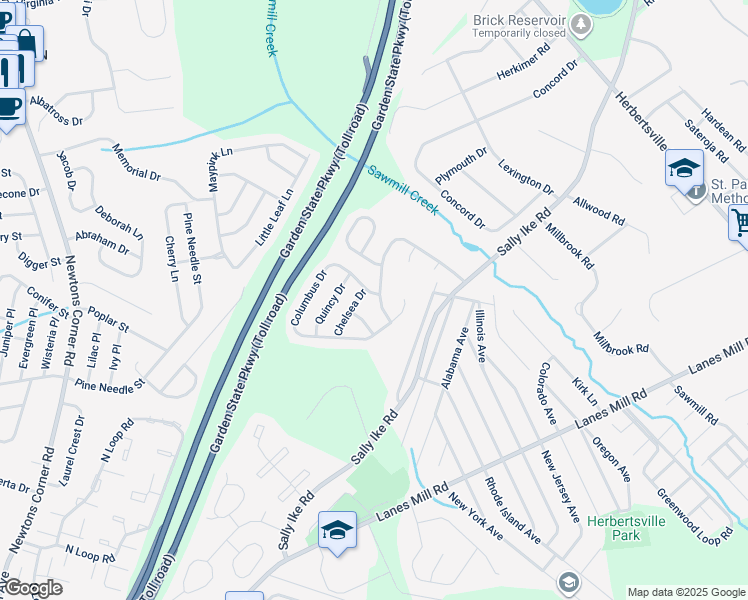 map of restaurants, bars, coffee shops, grocery stores, and more near 832 Constitution Drive in Brick Township