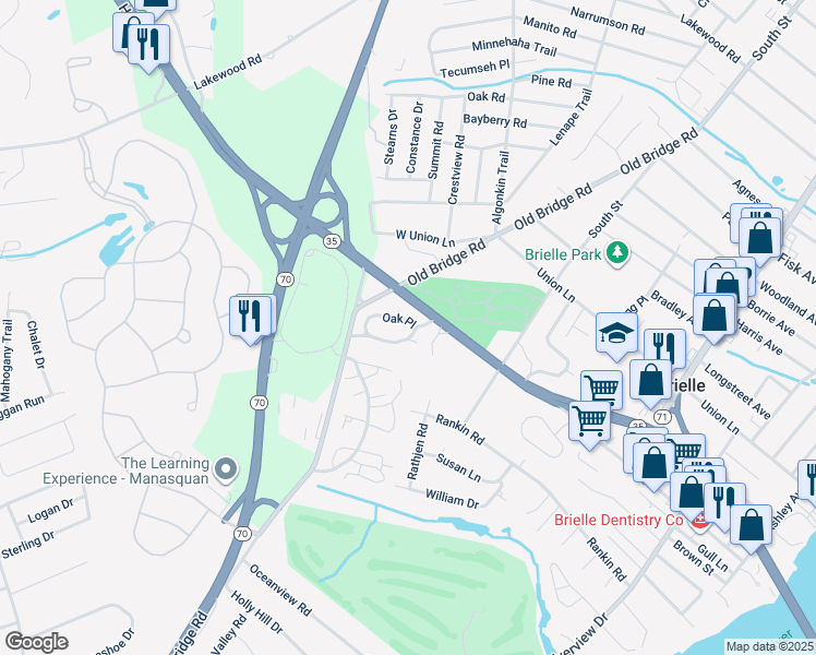 map of restaurants, bars, coffee shops, grocery stores, and more near 27 Brandywyne in Brielle