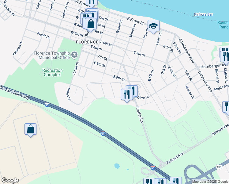 map of restaurants, bars, coffee shops, grocery stores, and more near Florence Tollgate Road 2 in Florence Township