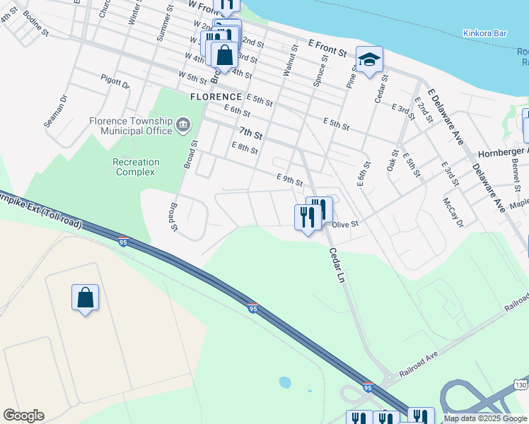 map of restaurants, bars, coffee shops, grocery stores, and more near Florence Tollgate Road 2 in Florence Township