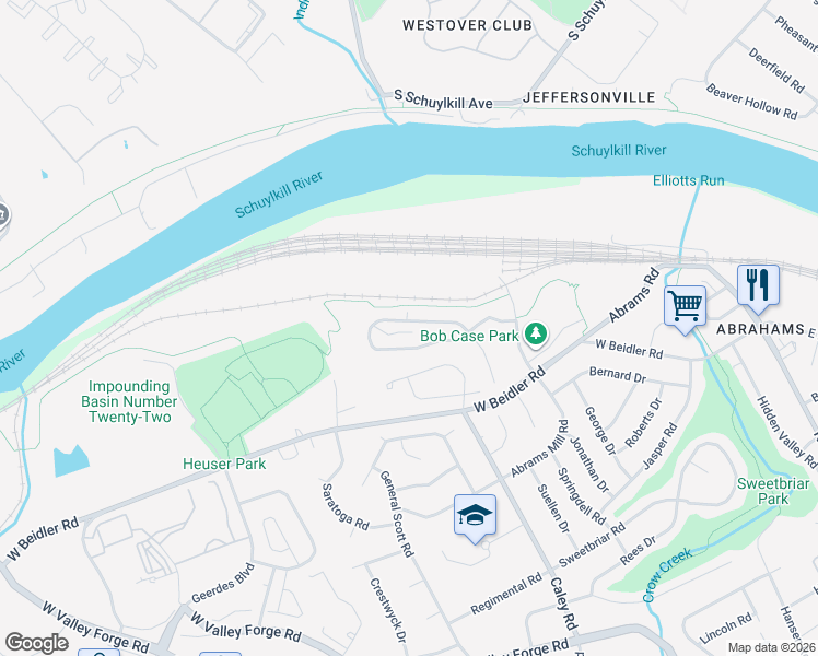 map of restaurants, bars, coffee shops, grocery stores, and more near 412 Lynrose Court in King of Prussia