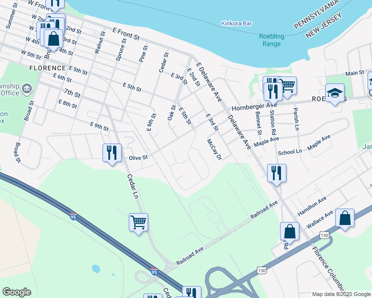 map of restaurants, bars, coffee shops, grocery stores, and more near 10 Applegate Drive in Florence
