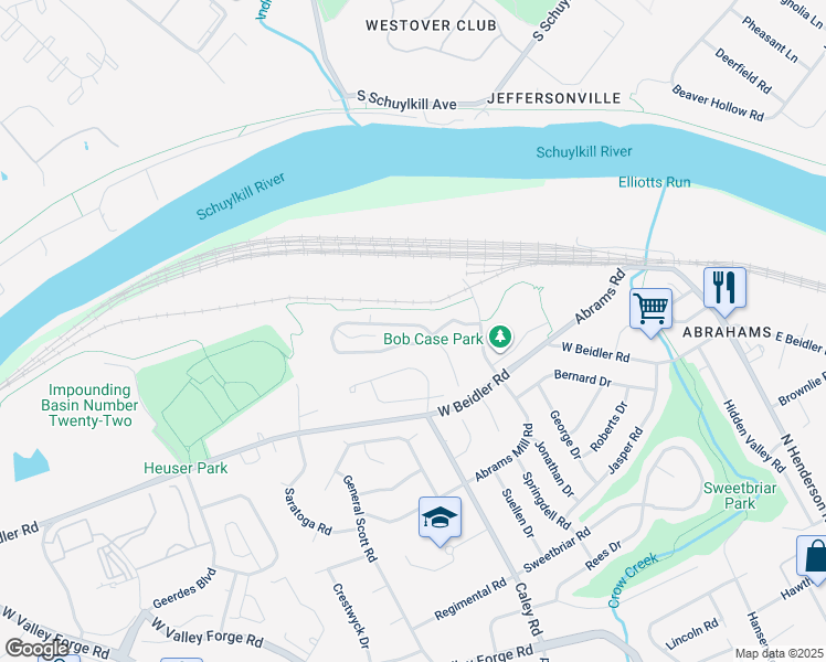 map of restaurants, bars, coffee shops, grocery stores, and more near 313 Glenn Rose Circle in King of Prussia