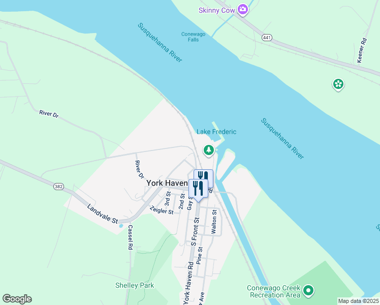 map of restaurants, bars, coffee shops, grocery stores, and more near 58 North Front Street in York Haven