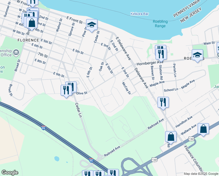 map of restaurants, bars, coffee shops, grocery stores, and more near 10 Applegate Drive in Florence