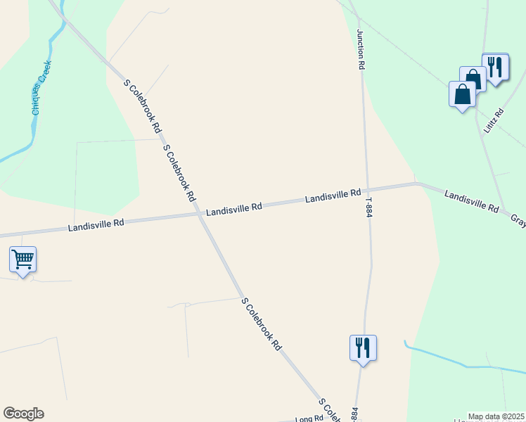 map of restaurants, bars, coffee shops, grocery stores, and more near 1411 Landisville Road in Manheim