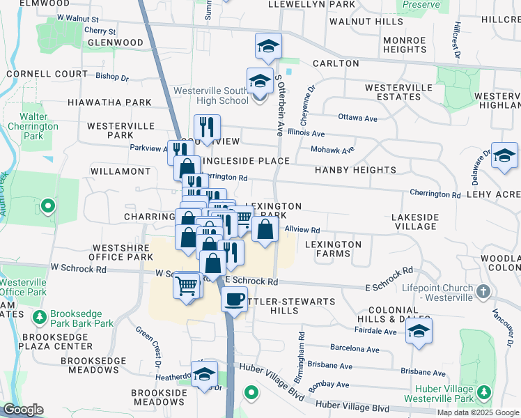 map of restaurants, bars, coffee shops, grocery stores, and more near 122 Triesta Place in Westerville