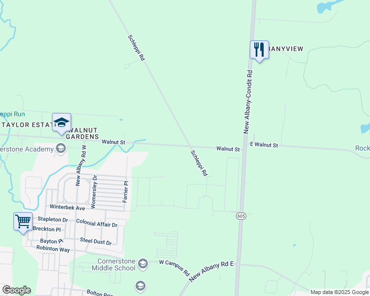map of restaurants, bars, coffee shops, grocery stores, and more near 6407 Walnut Fork Drive in Westerville