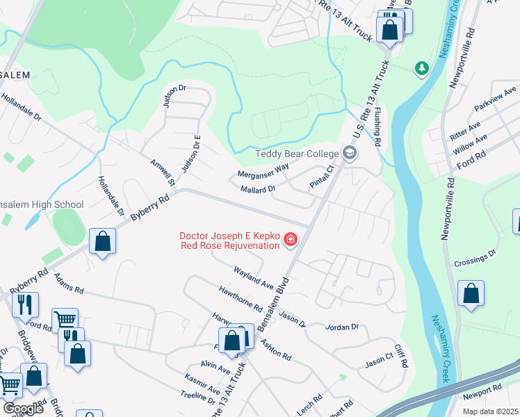 map of restaurants, bars, coffee shops, grocery stores, and more near 1117 Byberry Road in Bensalem