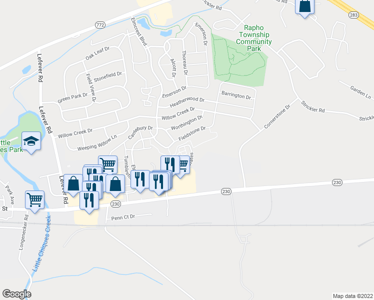 map of restaurants, bars, coffee shops, grocery stores, and more near 133 Lancaster Estates in Mount Joy
