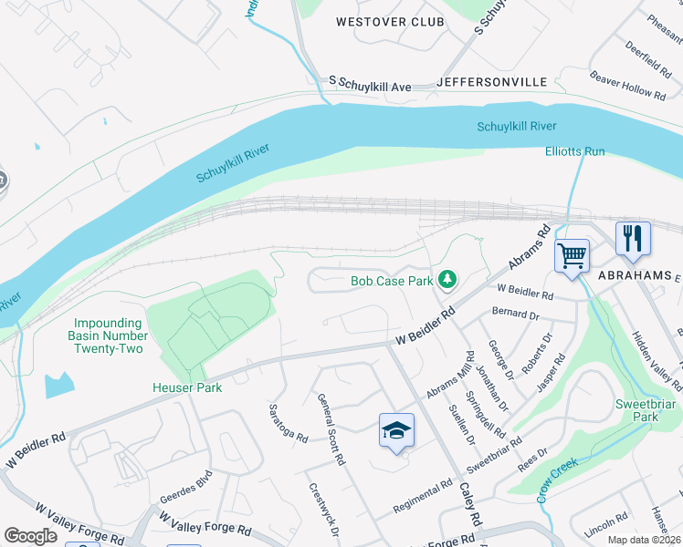map of restaurants, bars, coffee shops, grocery stores, and more near 412 Lynrose Court in King of Prussia