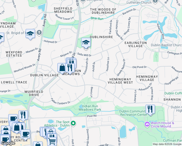 map of restaurants, bars, coffee shops, grocery stores, and more near 7183 Achill Dr in Dublin