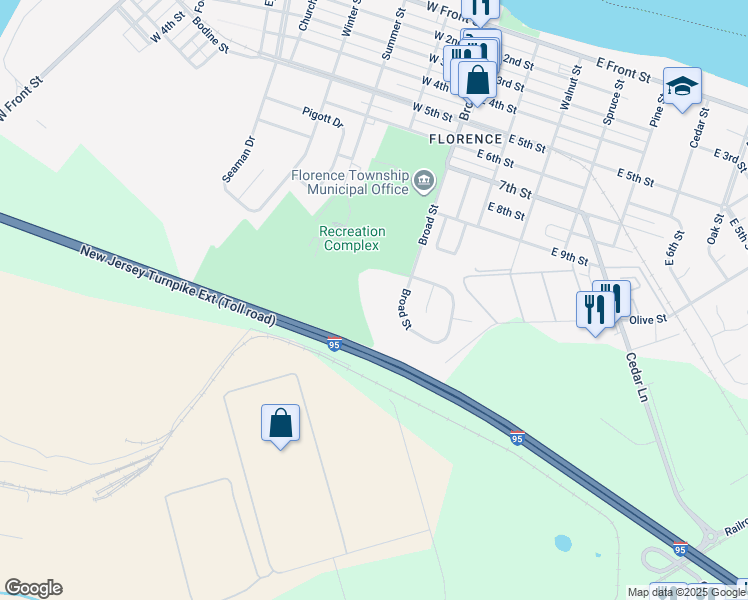 map of restaurants, bars, coffee shops, grocery stores, and more near 901 Broad Street in Florence