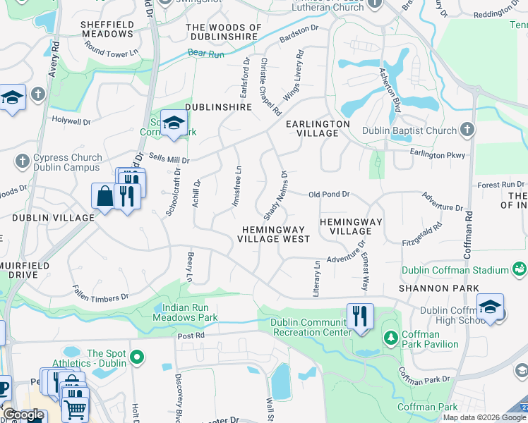 map of restaurants, bars, coffee shops, grocery stores, and more near 7066 Wendy Trail Ln in Dublin