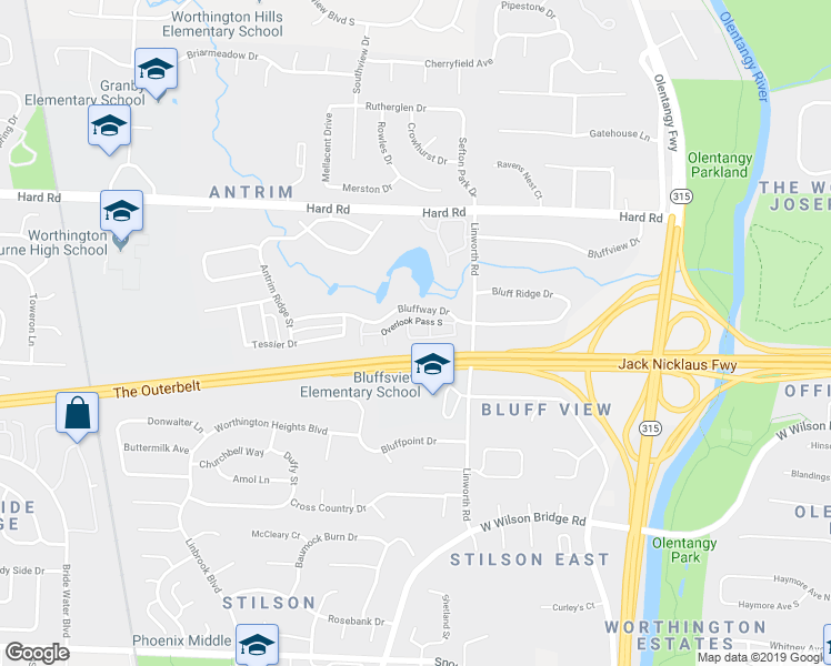 map of restaurants, bars, coffee shops, grocery stores, and more near 1028 Santana Street in Columbus