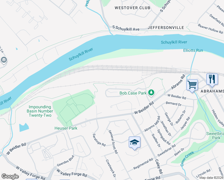 map of restaurants, bars, coffee shops, grocery stores, and more near 412 Lynrose Court in King of Prussia
