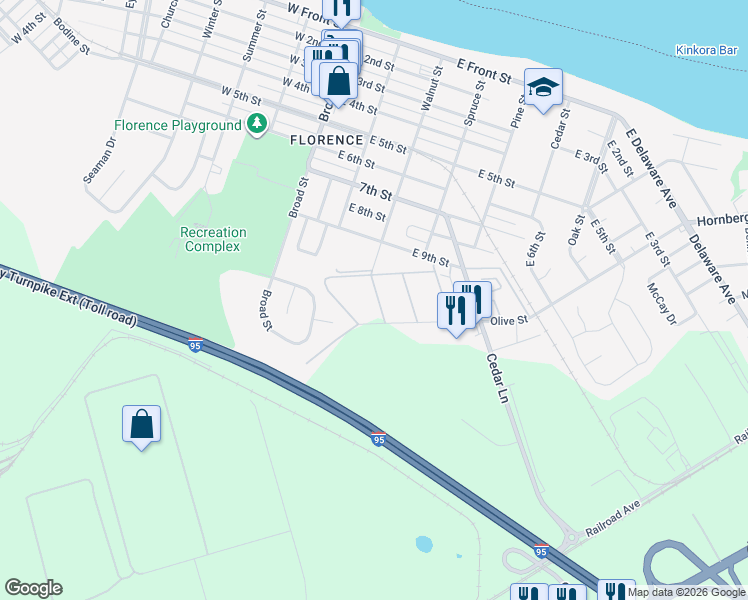 map of restaurants, bars, coffee shops, grocery stores, and more near 4 Florence Tollgate in Florence