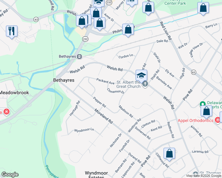 map of restaurants, bars, coffee shops, grocery stores, and more near 381 Cinnamon Drive in Montgomery County
