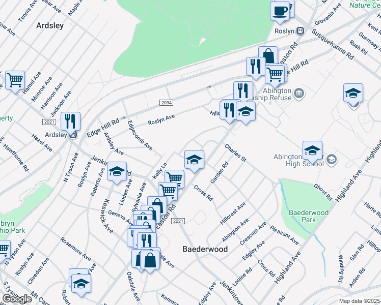 map of restaurants, bars, coffee shops, grocery stores, and more near 2329 Pleasant Avenue in Glenside