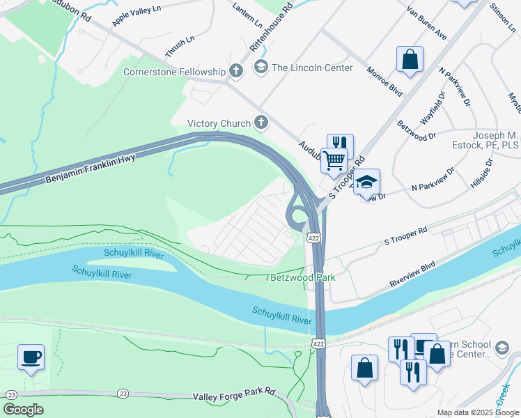 map of restaurants, bars, coffee shops, grocery stores, and more near 117 Nester Drive in Eagleville