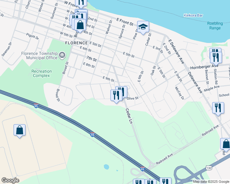map of restaurants, bars, coffee shops, grocery stores, and more near 45-10 Carriage Stop Place in Florence