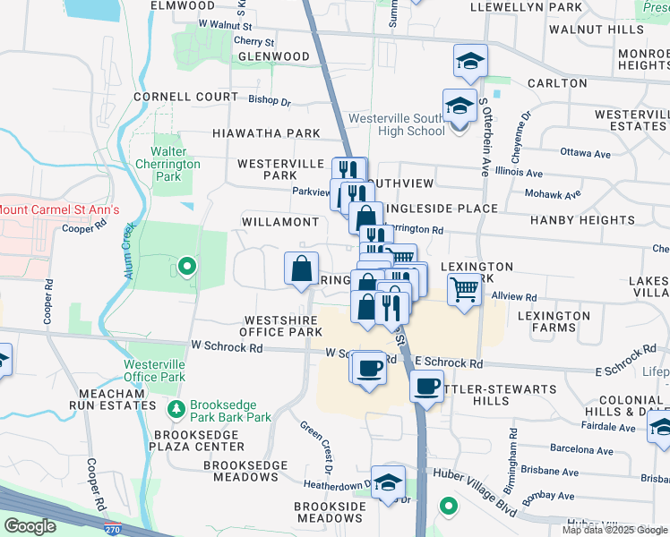 map of restaurants, bars, coffee shops, grocery stores, and more near 472 Knights Way in Westerville