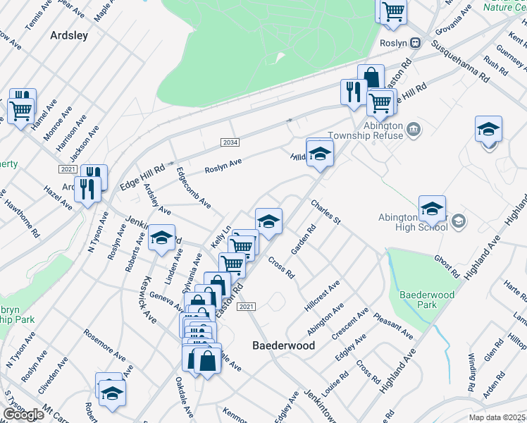 map of restaurants, bars, coffee shops, grocery stores, and more near 2329 Pleasant Avenue in Glenside