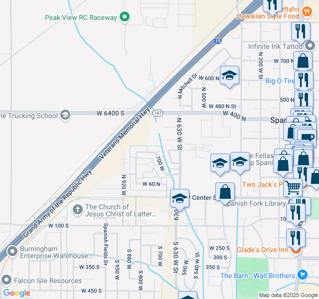 map of restaurants, bars, coffee shops, grocery stores, and more near 254 North 700 West in Spanish Fork