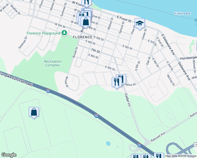 map of restaurants, bars, coffee shops, grocery stores, and more near 4 Florence Tollgate in Florence