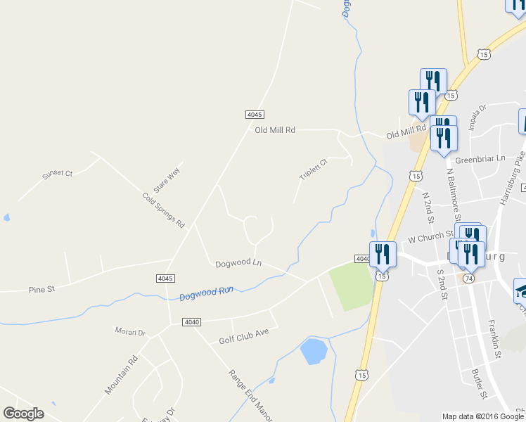 map of restaurants, bars, coffee shops, grocery stores, and more near 17 Dogwood Terrace in Dillsburg