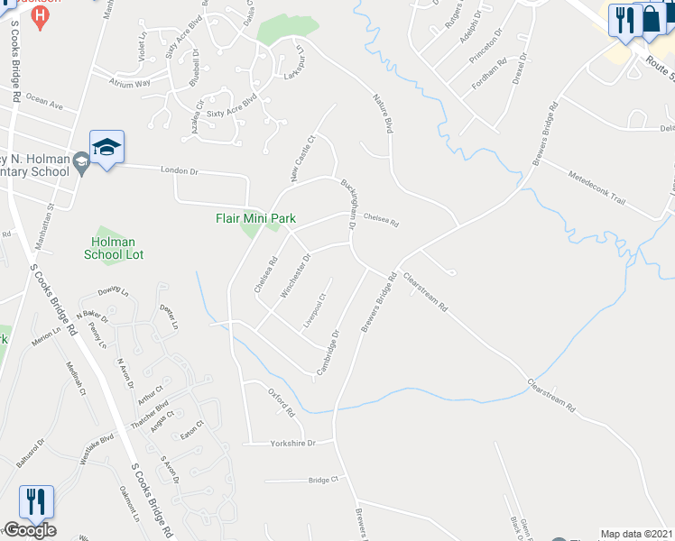 map of restaurants, bars, coffee shops, grocery stores, and more near 20 Liverpool Court in Jackson Township