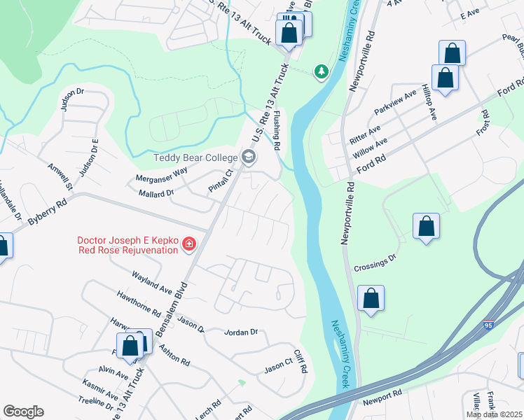 map of restaurants, bars, coffee shops, grocery stores, and more near 5204 Leeward Road in Bucks County
