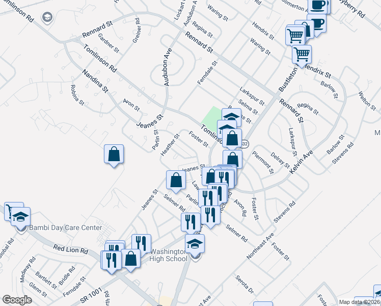 map of restaurants, bars, coffee shops, grocery stores, and more near 528 Avon Street in Philadelphia