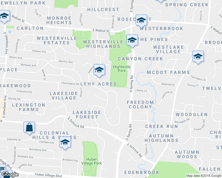map of restaurants, bars, coffee shops, grocery stores, and more near 576 Mohican Way in Westerville